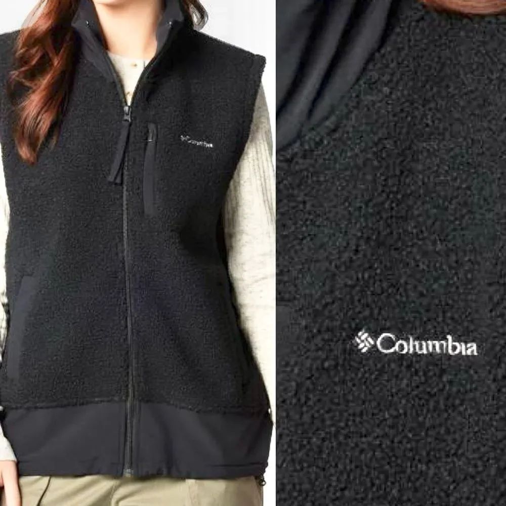 Columbiaβblack nubby sherpa fleece Boundless Trek Vest full zipβwomanβs M